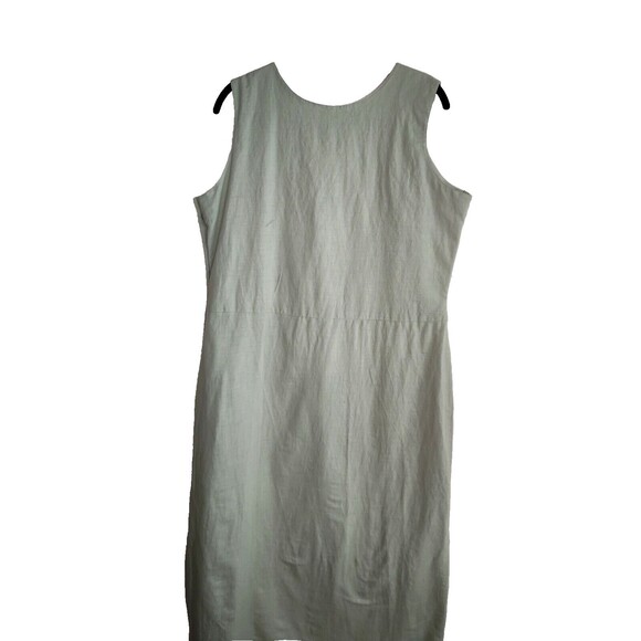 E Woman Linen Cotton Sleeveless Shirt Dress Green Shift Sz M Medium Midi Buttons - Picture 2 of 11
